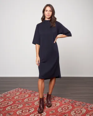 merina elbow sleeve high neck dress - deep night