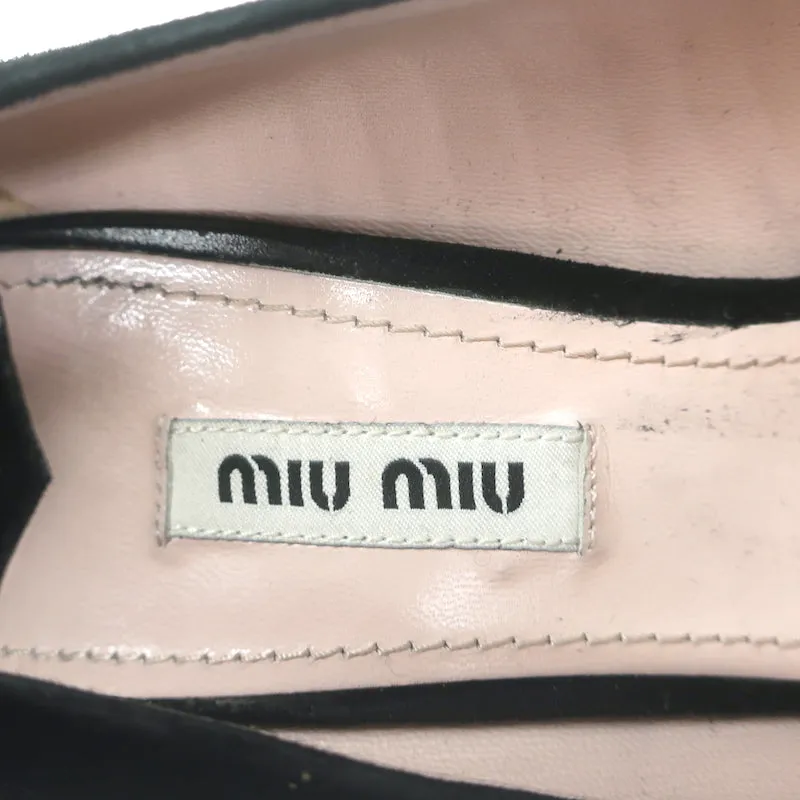 Miu Miu Bow Pumps Black Suede Size 38 Square Toe Heels