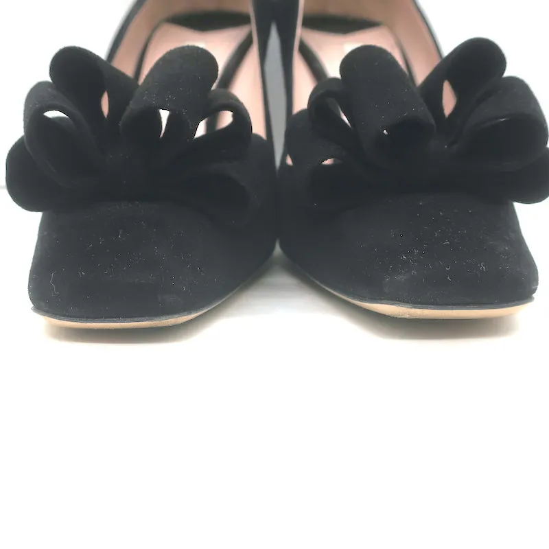 Miu Miu Bow Pumps Black Suede Size 38 Square Toe Heels