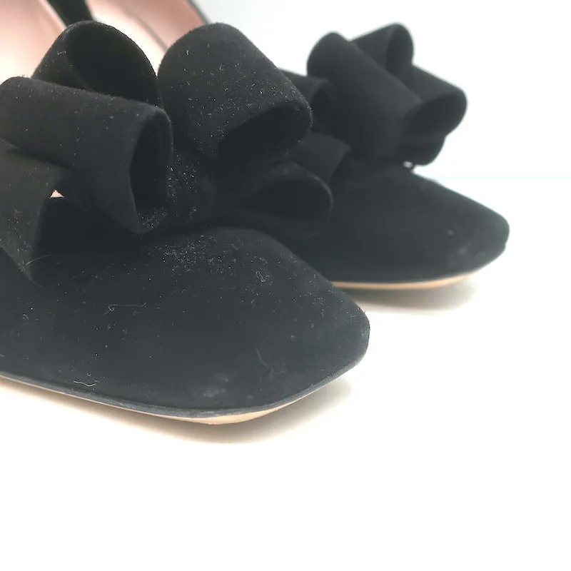 Miu Miu Bow Pumps Black Suede Size 38 Square Toe Heels