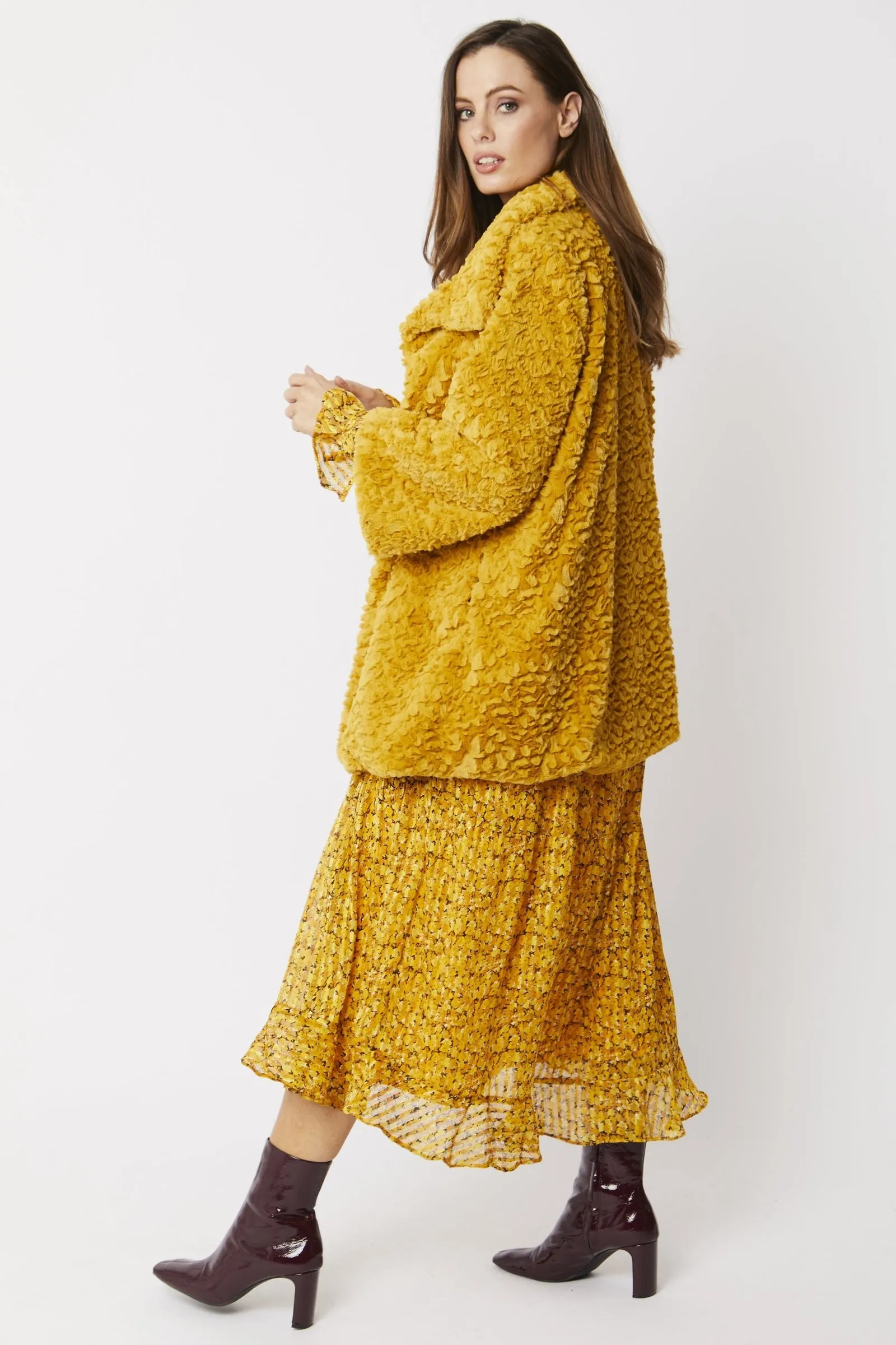 Mustard Luxurious Faux Fur Coat