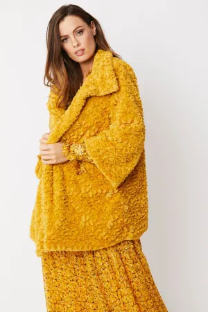 Mustard Luxurious Faux Fur Coat