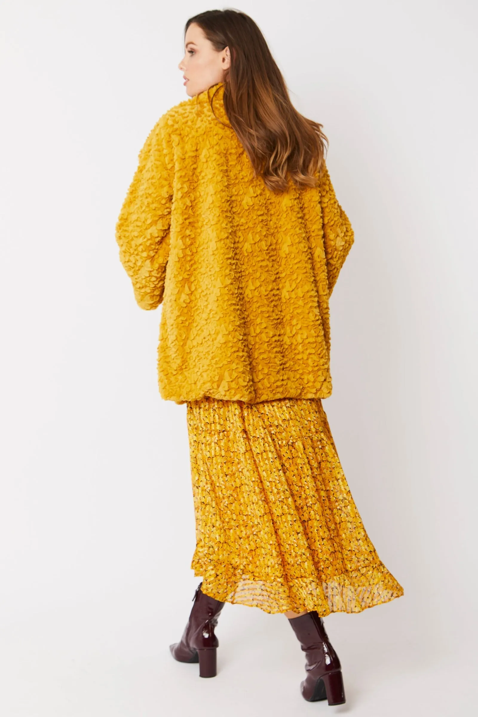 Mustard Luxurious Faux Fur Coat