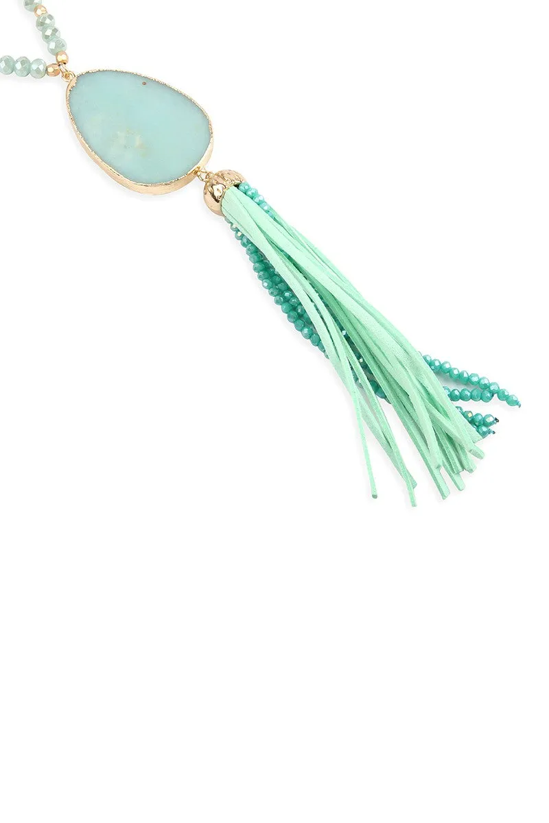 NATURAL STONE WITH TASSEL PENDANT NECKLACE