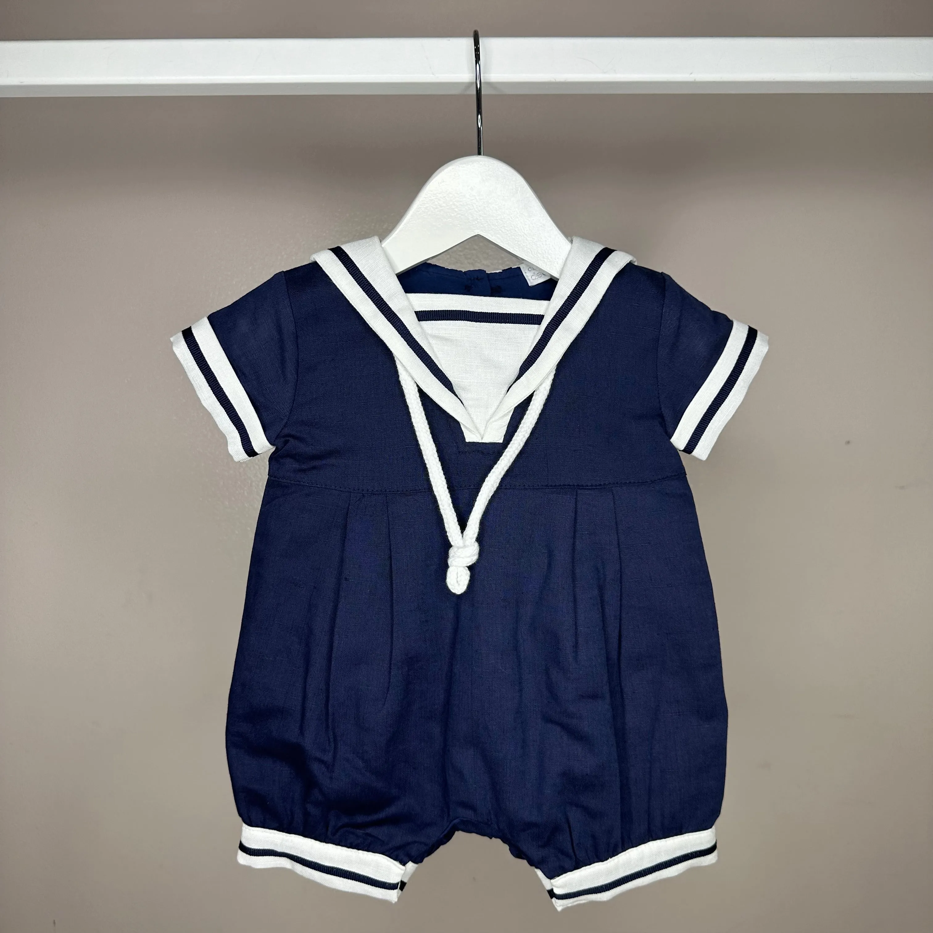 Navy Linen Sailor Romper