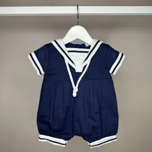 Navy Linen Sailor Romper