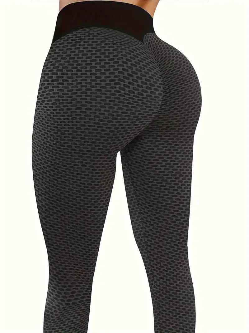NEW Honeycomb Yoga Pants, High Waist Butt Lifting Running Sports Leggings, Women's Activewear, Black, Sz M, Retails $84 
