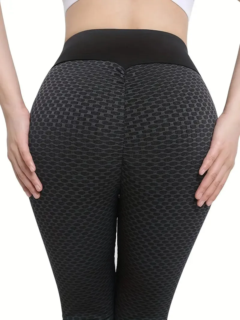 NEW Honeycomb Yoga Pants, High Waist Butt Lifting Running Sports Leggings, Women's Activewear, Black, Sz M, Retails $84 