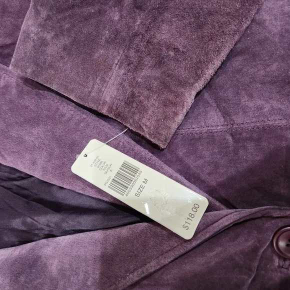 NEW  i.e Blazer Women's Purple Soft Suede Leather One Buttom Suit Jacket M