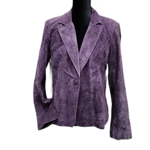 NEW  i.e Blazer Women's Purple Soft Suede Leather One Buttom Suit Jacket M