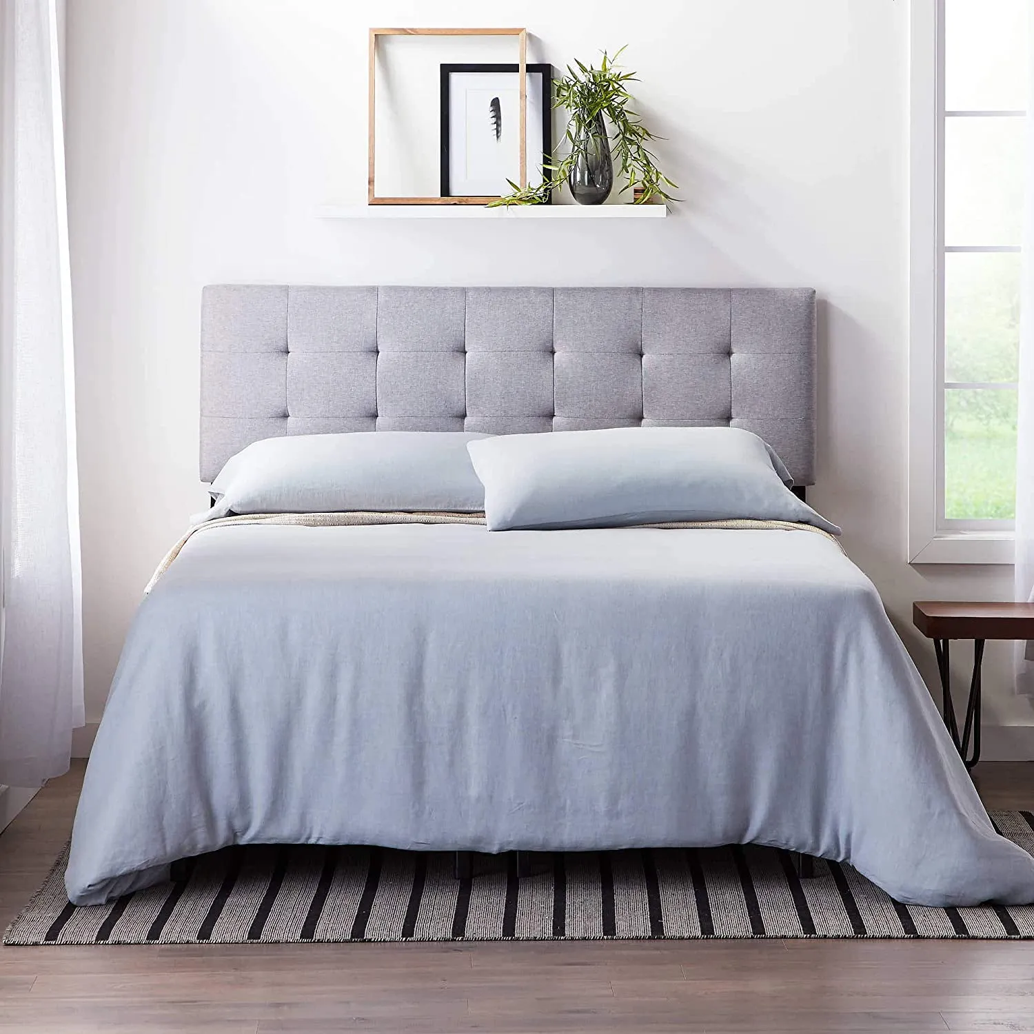 New in box! LUCID Square Tufted Mid Rise Headboard - Durable Wood Construction - Adjustable Height - Queen,Stone Grey Retails $205 w/tax!
