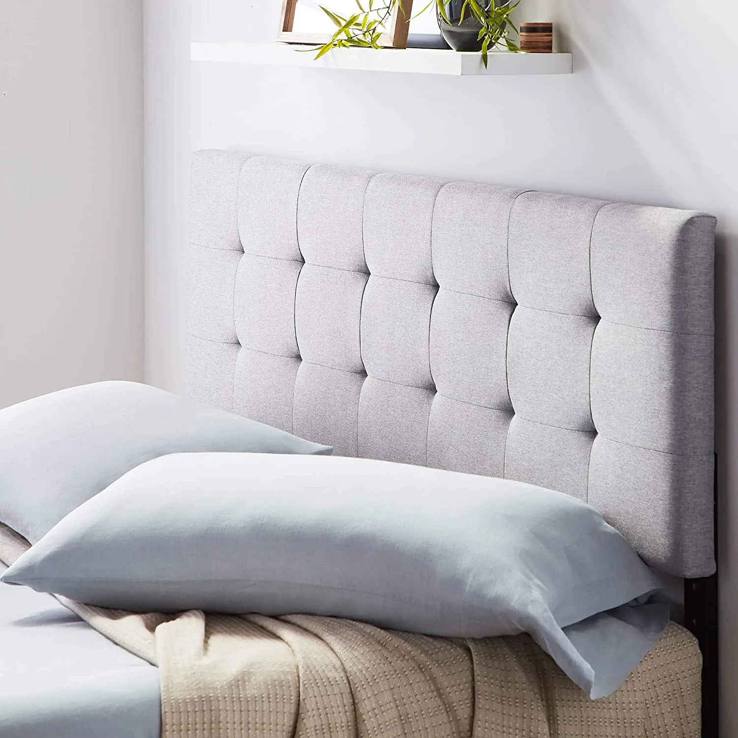 New in box! LUCID Square Tufted Mid Rise Headboard - Durable Wood Construction - Adjustable Height - Queen,Stone Grey Retails $205 w/tax!