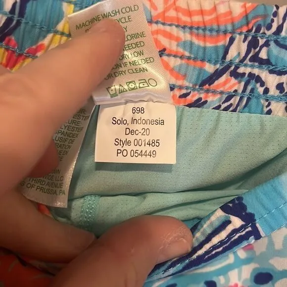 New Lilly Puiltzer Luxletic 4&quot; Ocean Trail Shorts Bali Blue Once Upon a Tide