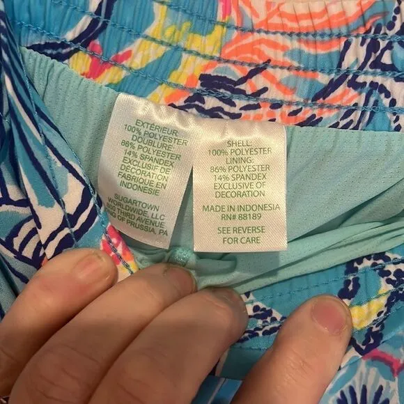 New Lilly Puiltzer Luxletic 4&quot; Ocean Trail Shorts Bali Blue Once Upon a Tide