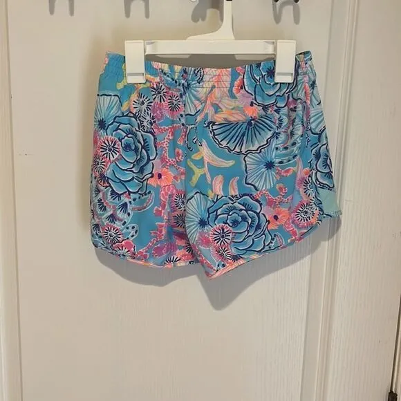 New Lilly Puiltzer Luxletic 4&quot; Ocean Trail Shorts Bali Blue Once Upon a Tide