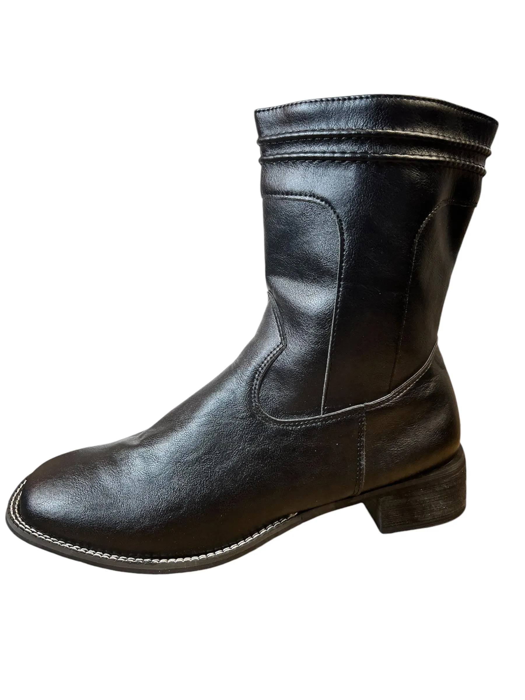 New Men Zip Side Western Boots mid calf ultra soft faux leather black! Sz 12