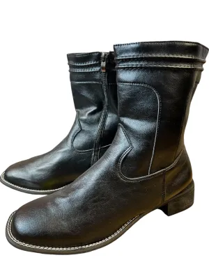 New Men Zip Side Western Boots mid calf ultra soft faux leather black! Sz 12