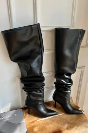 New Micas Faux Leather Wide-calf High-heeled Knee-high Boots, Black, Sz 7! Retails $65 