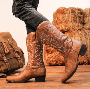 NEW Retails $240 Embroidered High Heel Western Cowboy Boots Sz 9 Mens