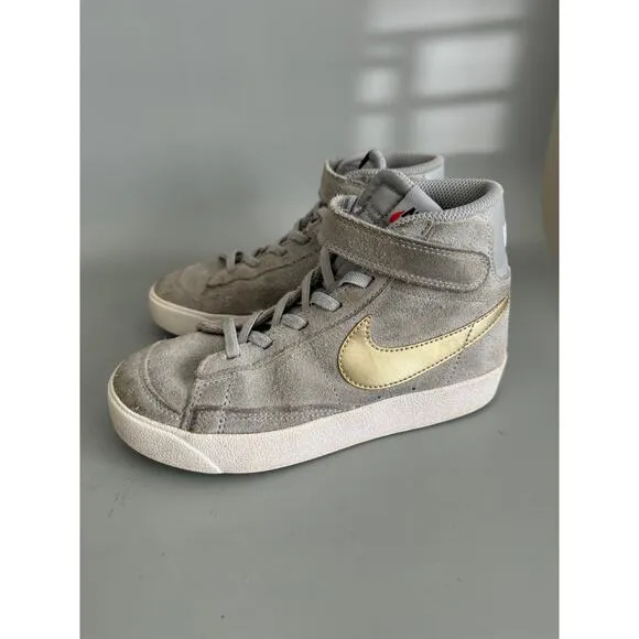 Nike Blazer 77 Kids Size 1 Gray Metallic Gold Suede High Tops