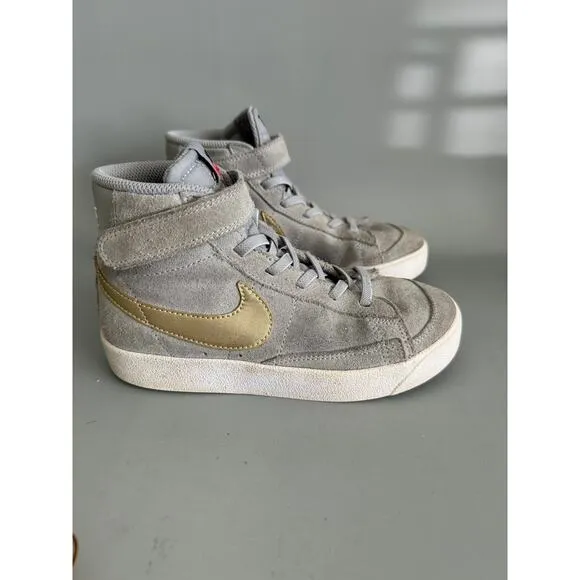 Nike Blazer 77 Kids Size 1 Gray Metallic Gold Suede High Tops