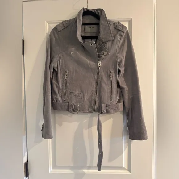 NWHT Blank NYC Cloud Grey Suede Moto Jacket