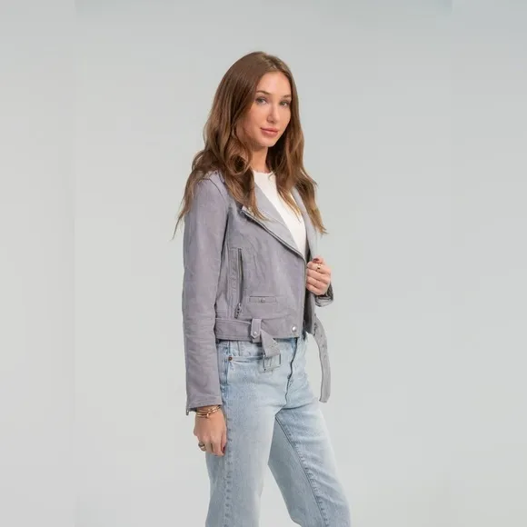 NWHT Blank NYC Cloud Grey Suede Moto Jacket