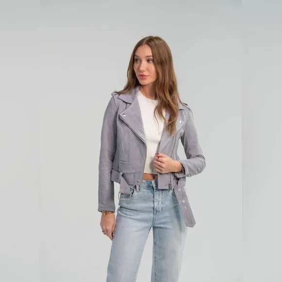 NWHT Blank NYC Cloud Grey Suede Moto Jacket