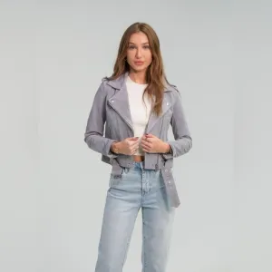 NWHT Blank NYC Cloud Grey Suede Moto Jacket