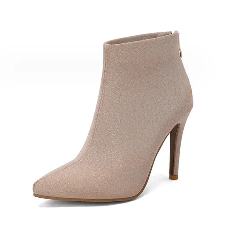 Pointy High Heel Back Zipper Boots For Small Feet AP76
