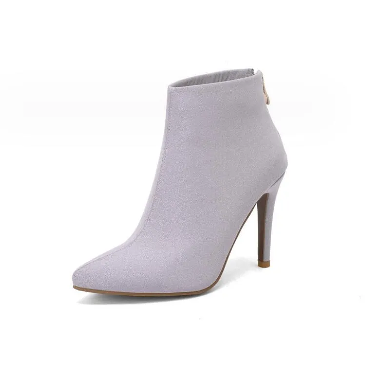 Pointy High Heel Back Zipper Boots For Small Feet AP76