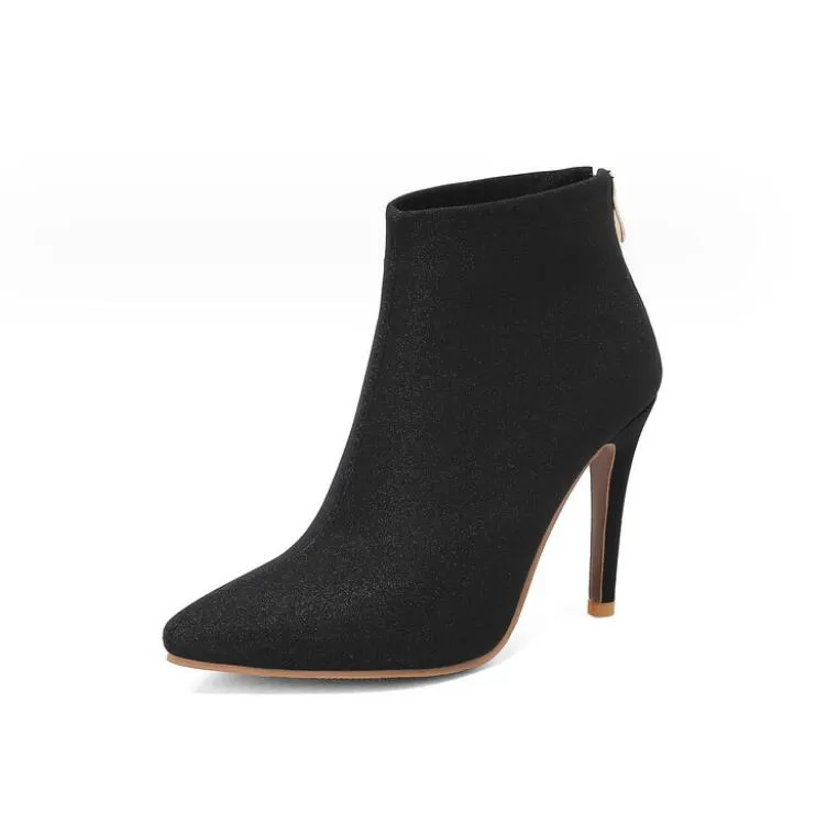 Pointy High Heel Back Zipper Boots For Small Feet AP76