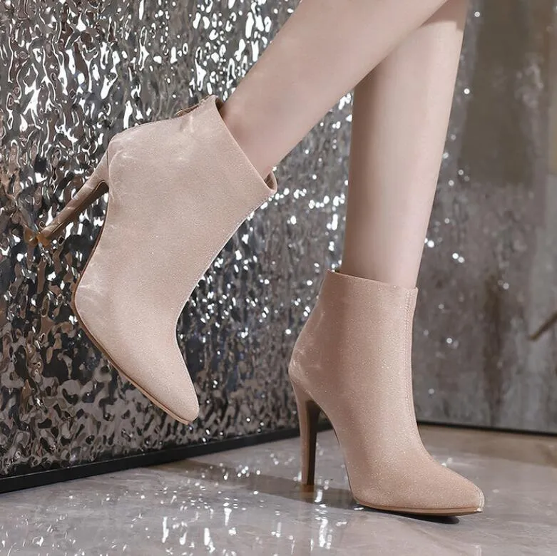 Pointy High Heel Back Zipper Boots For Small Feet AP76