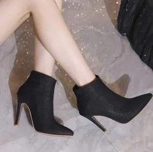 Pointy High Heel Back Zipper Boots For Small Feet AP76