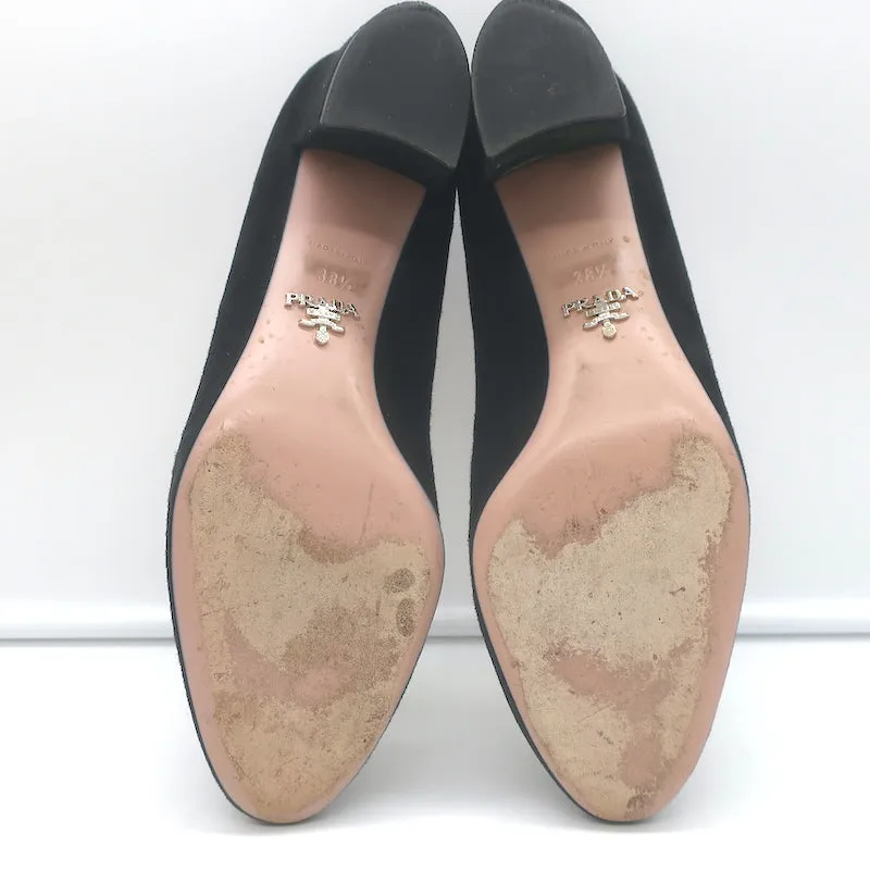 Prada Block Heel Pumps Black Suede Size 38.5
