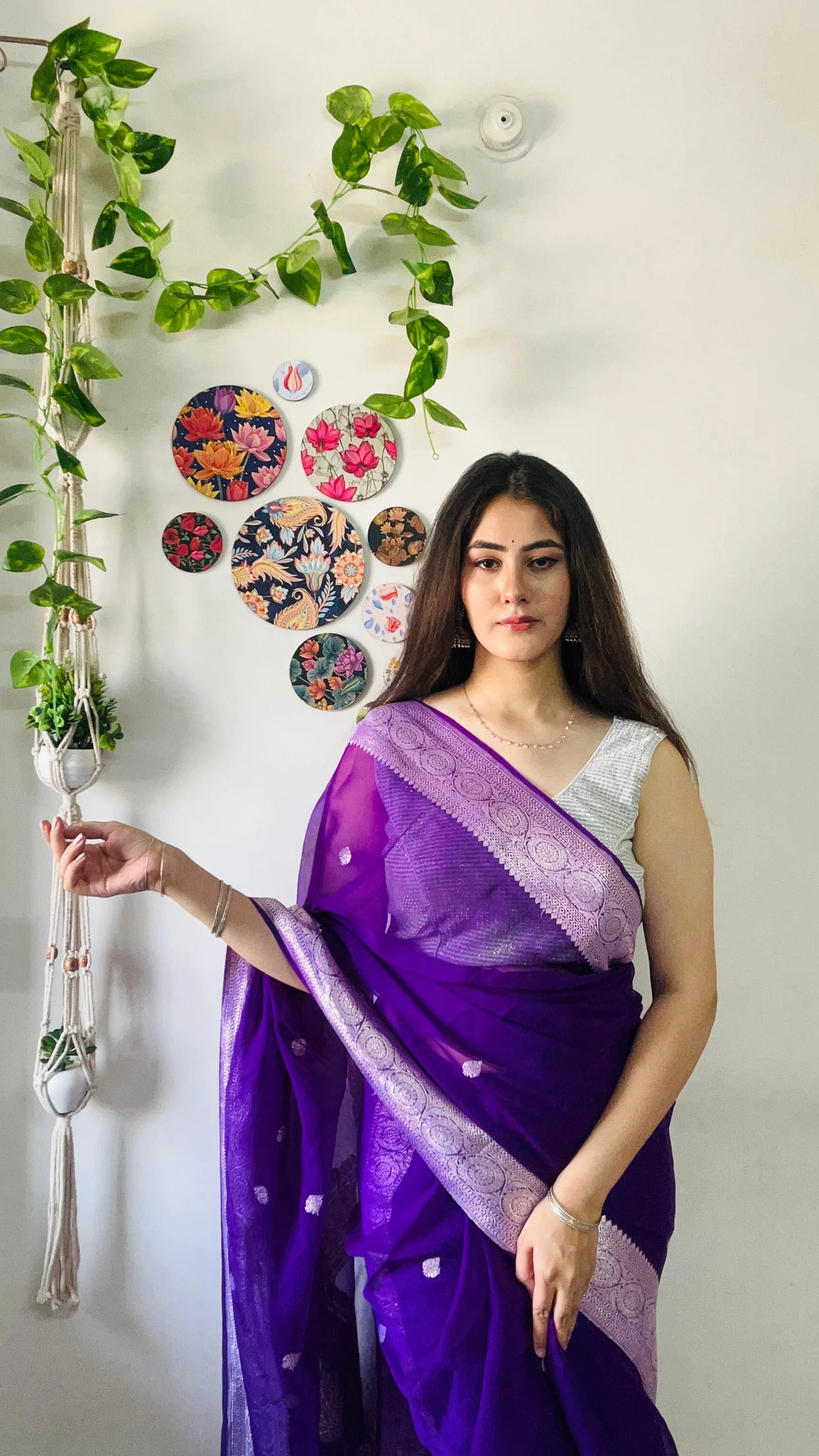 Purple Banarasi Khaddi Chiffon Saree