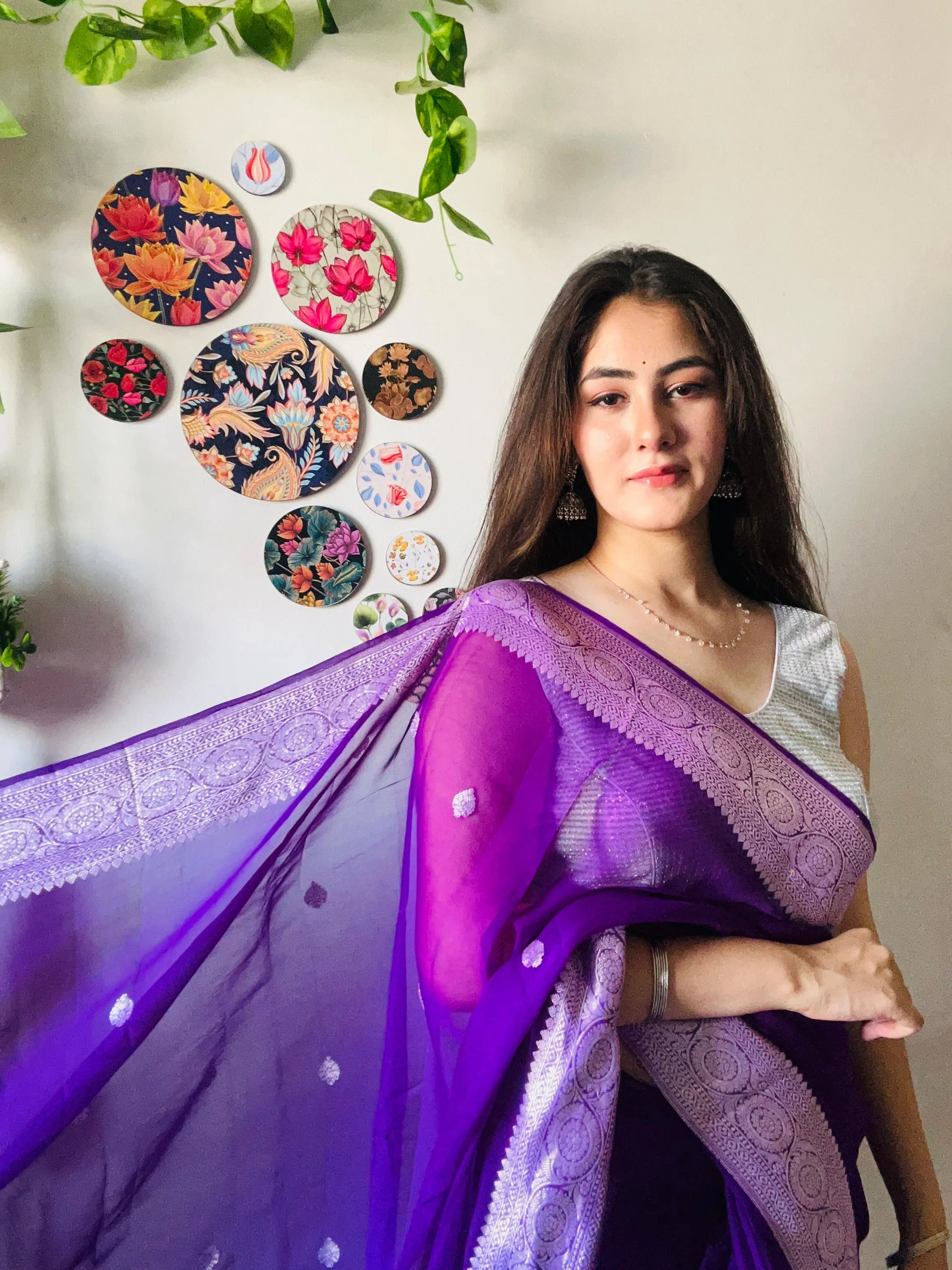 Purple Banarasi Khaddi Chiffon Saree