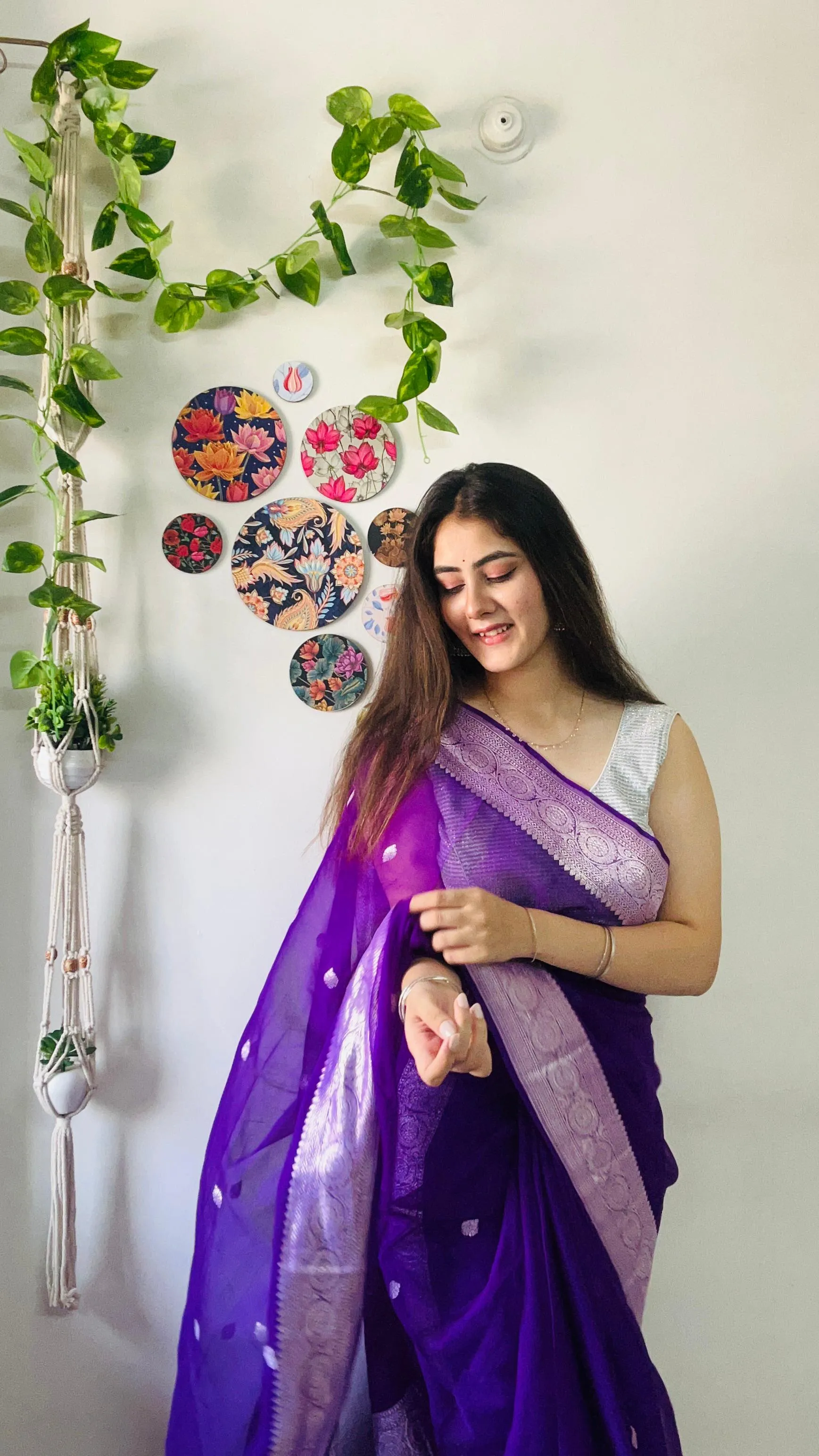 Purple Banarasi Khaddi Chiffon Saree