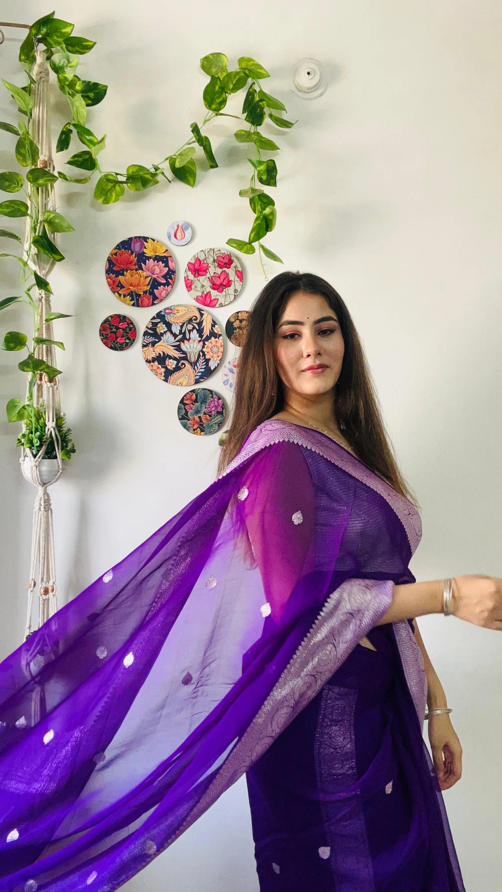 Purple Banarasi Khaddi Chiffon Saree