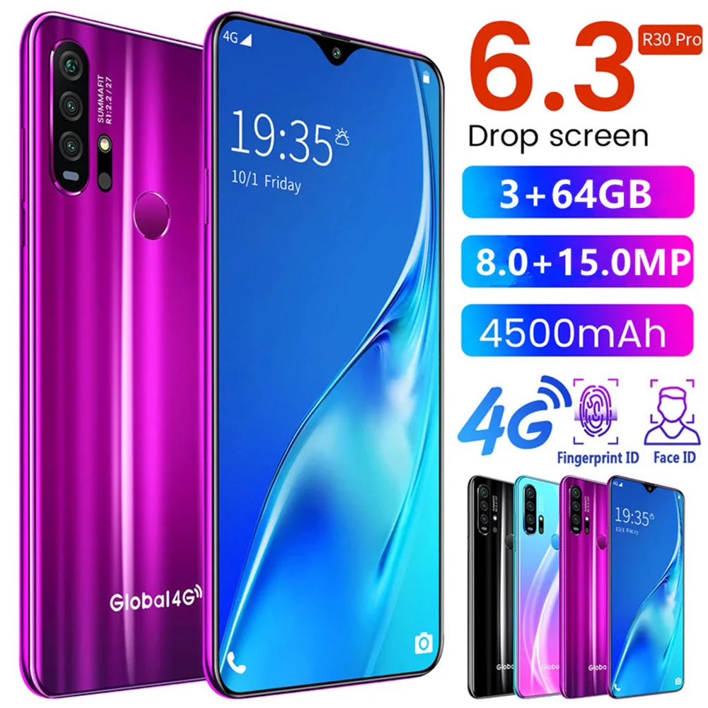 R30 pro Smart Phone 4G Network 3G   64g High Configuration Face Recognition Fingerprint Recognition Phone blue_British regulatory