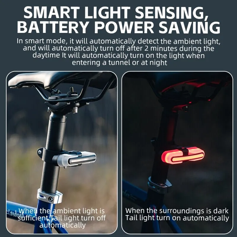 ROCKBROS Bicycle Smart Rear Light Type-C Charging IPX6 Brake Sensor Auto Stop Cycling Taillight Warning Light