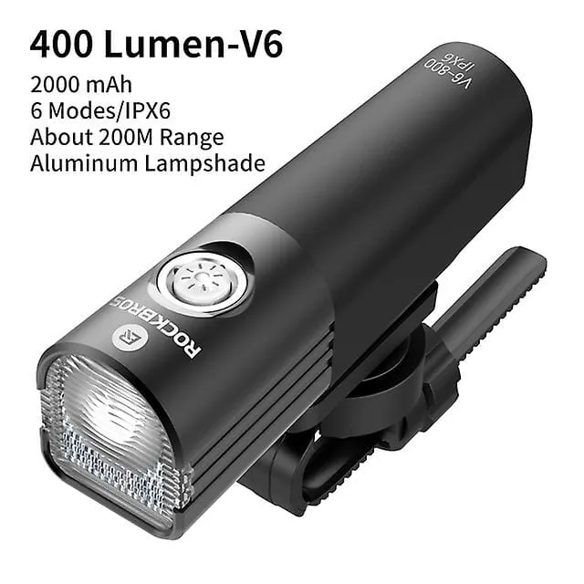 ROCKBROS USB Rechargeable Bicycle Headlight 400 Lumen IPX6 Waterproof
