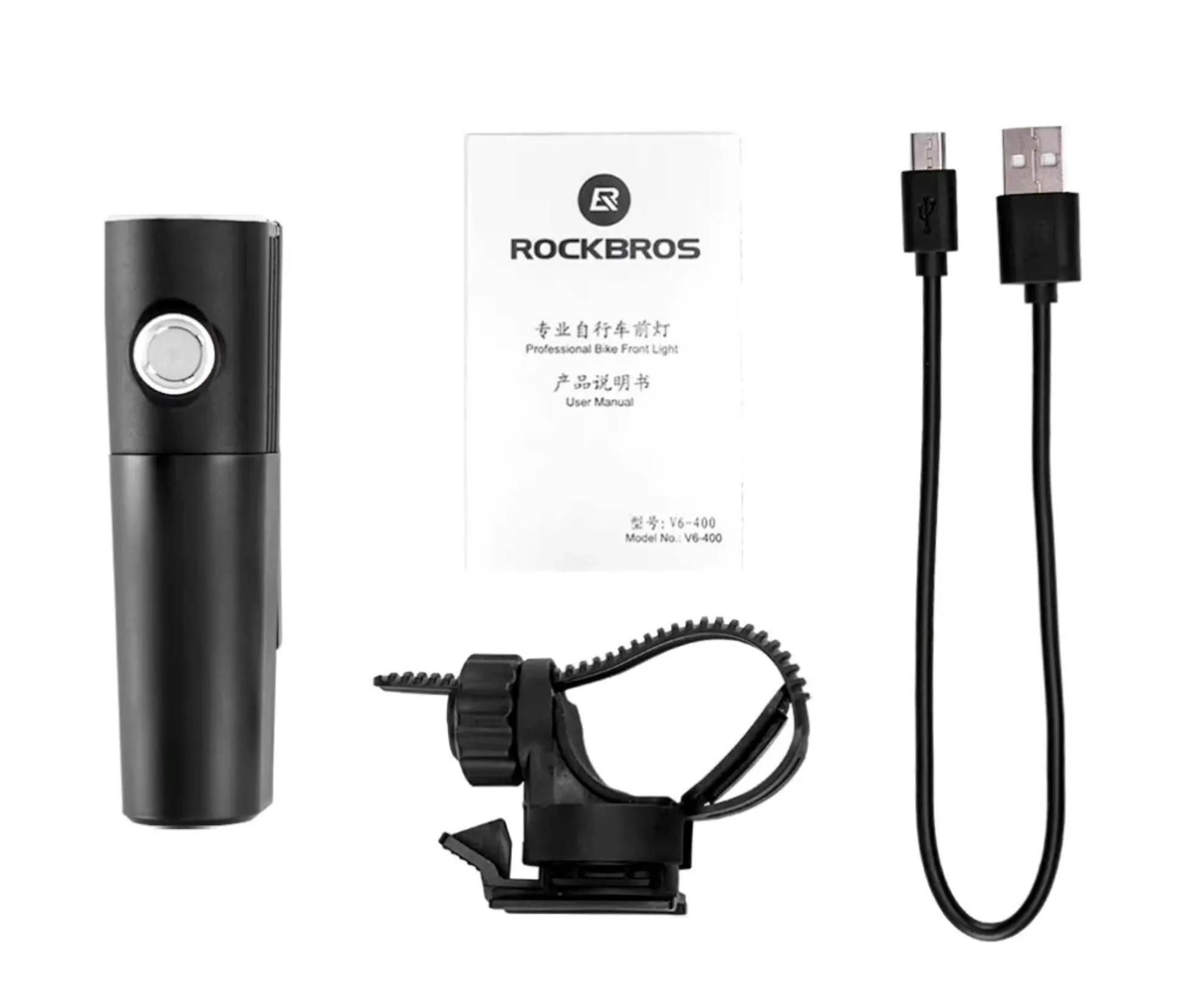 ROCKBROS USB Rechargeable Bicycle Headlight 400 Lumen IPX6 Waterproof