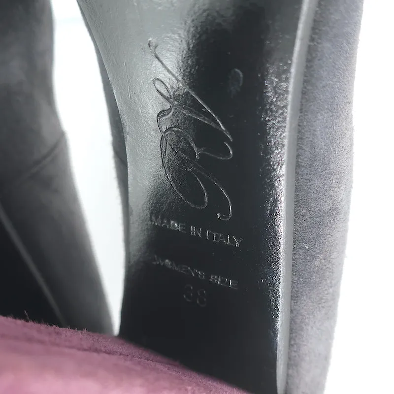 Roger Vivier Tricolor Buckle Pumps Gray/Red/Purple Suede Size 38