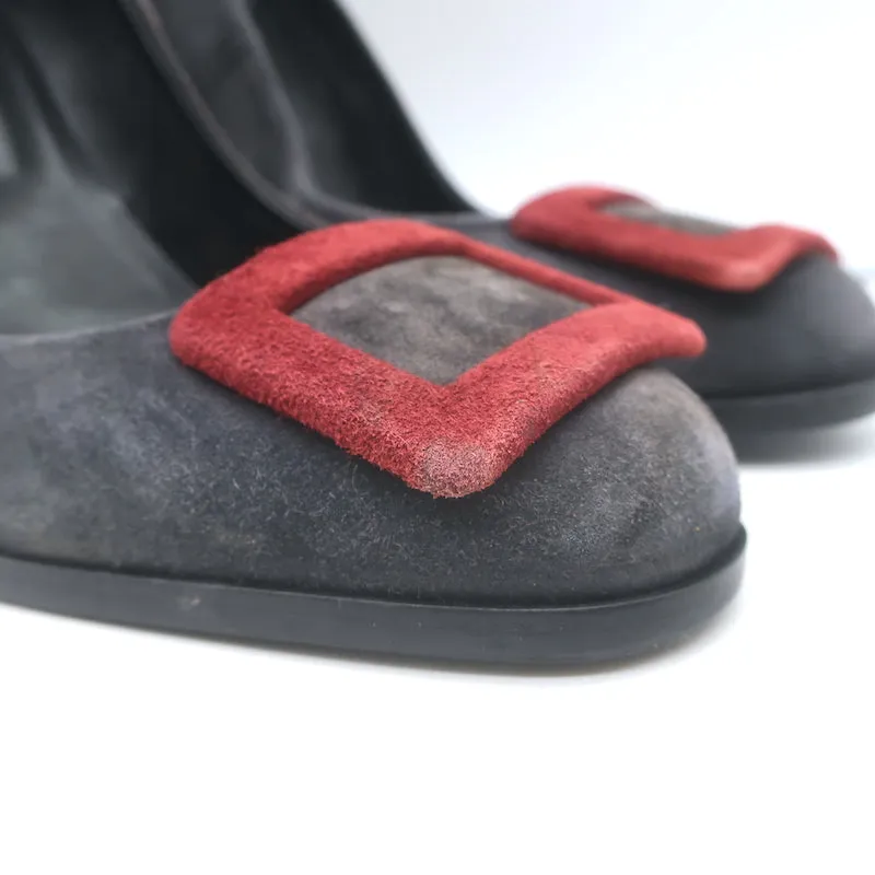 Roger Vivier Tricolor Buckle Pumps Gray/Red/Purple Suede Size 38