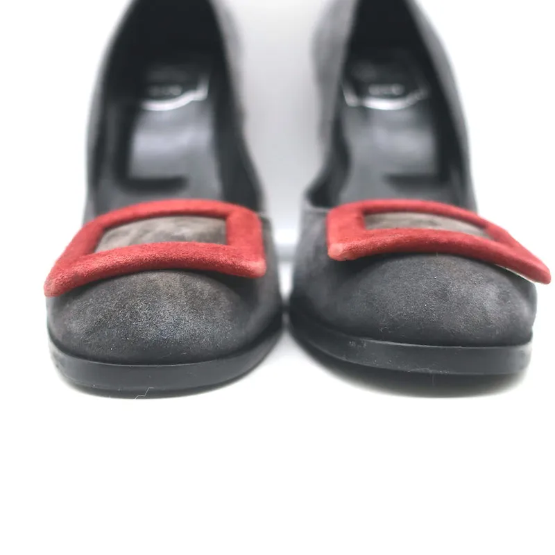 Roger Vivier Tricolor Buckle Pumps Gray/Red/Purple Suede Size 38