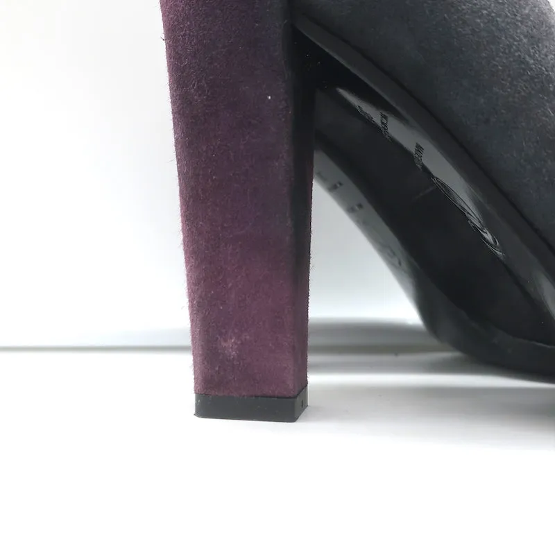 Roger Vivier Tricolor Buckle Pumps Gray/Red/Purple Suede Size 38