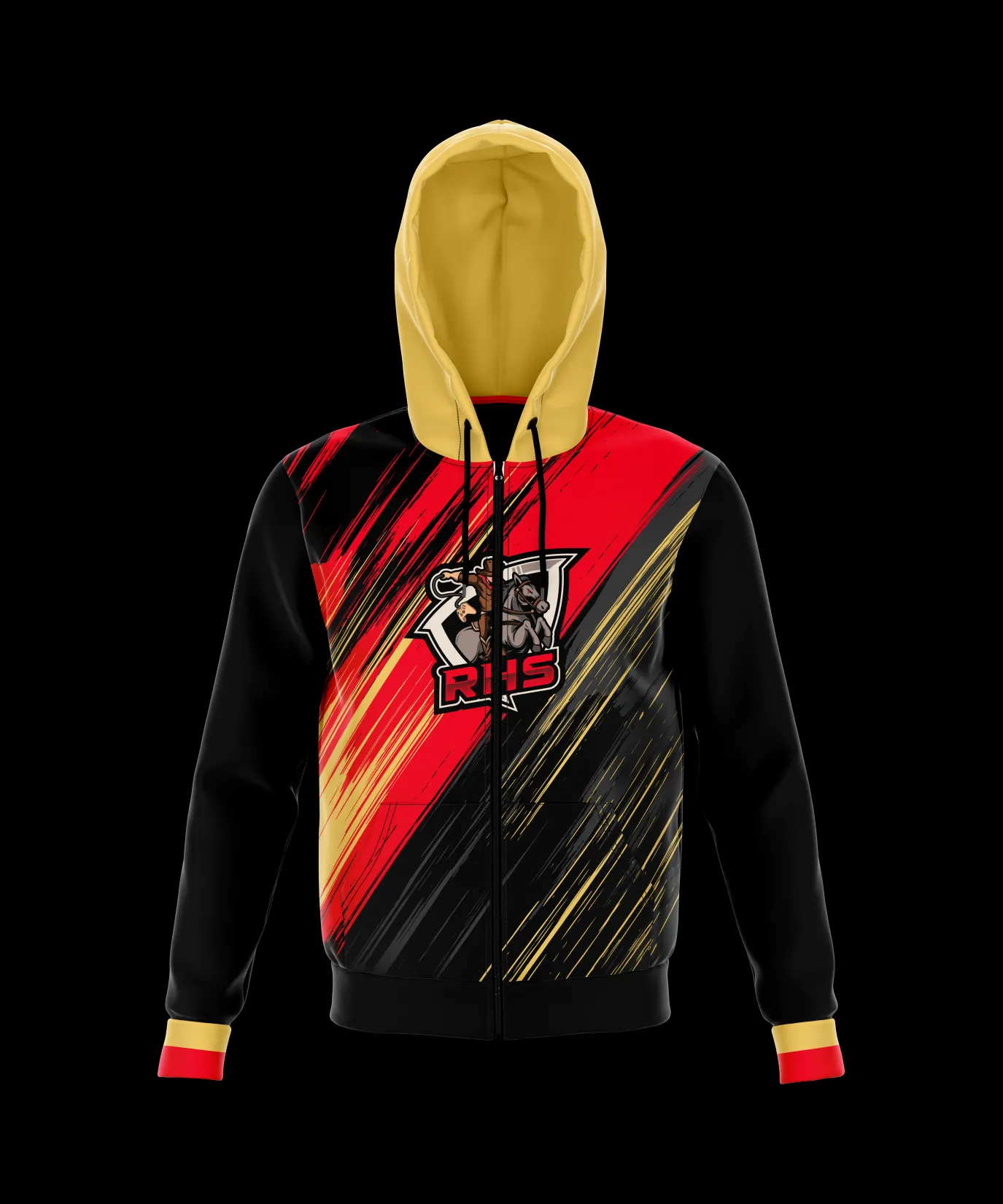 Roosevelt High School Zip Hoodie with Gold Hood