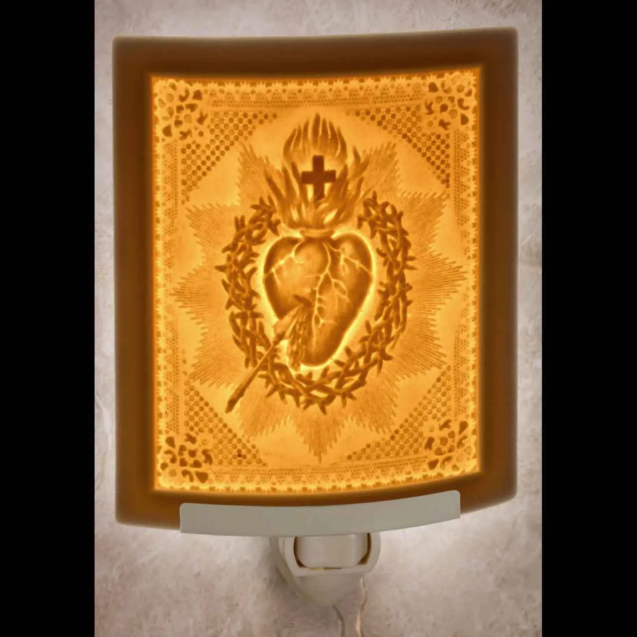 Sacred Heart Porcelain Night Light Curved 5.5"