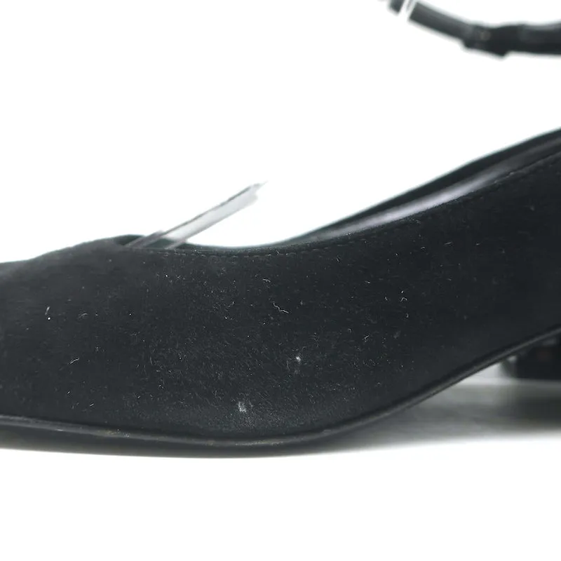 Saint Laurent Babies Block Heel Ankle Strap Pumps Black Suede Size 37.5